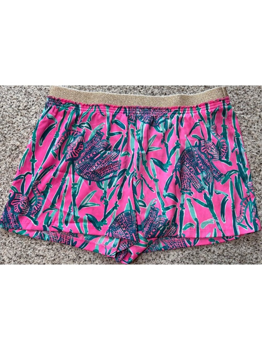 Lilly Pulitzer xl Pajama Shorts Pink Elephant Gold Elastic Waist Loungewear